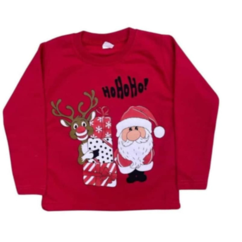 Žebrovaný top LEKKO Zateplená S MIKOŁAJEM I RENIFEREM HO HO HO