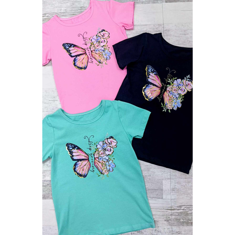 T-shirt/Rib top MOTYL With KWIATÓW