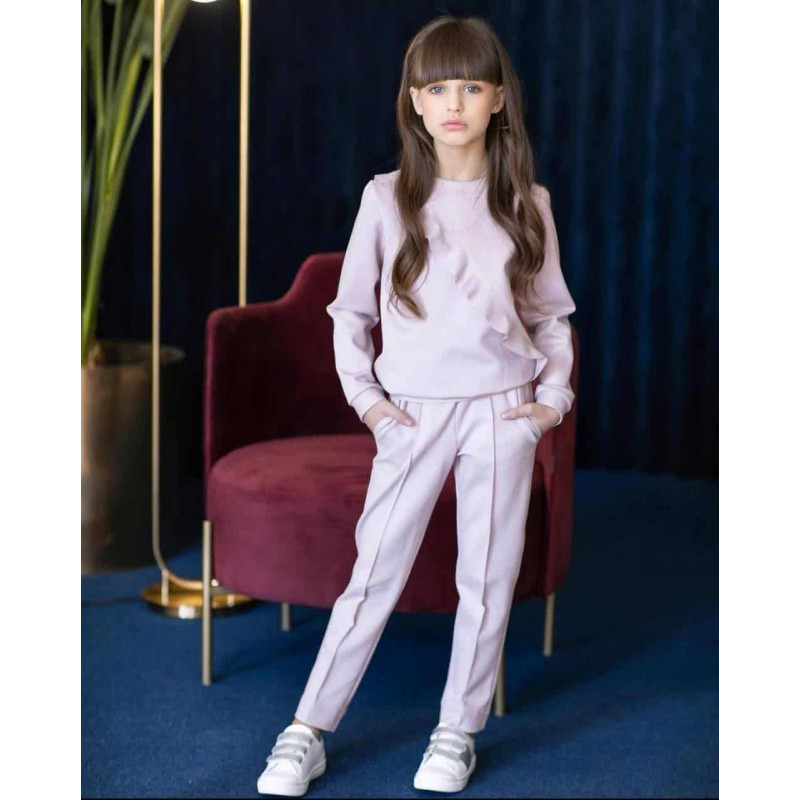 Jogging Sweatshirt Med Flæse + Bukser Med PRZESZYCIEM PUDER