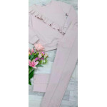 DRES BLUZA Z FALBANKĄ + SPODNIE Z PRZESZYCIEM PUDER