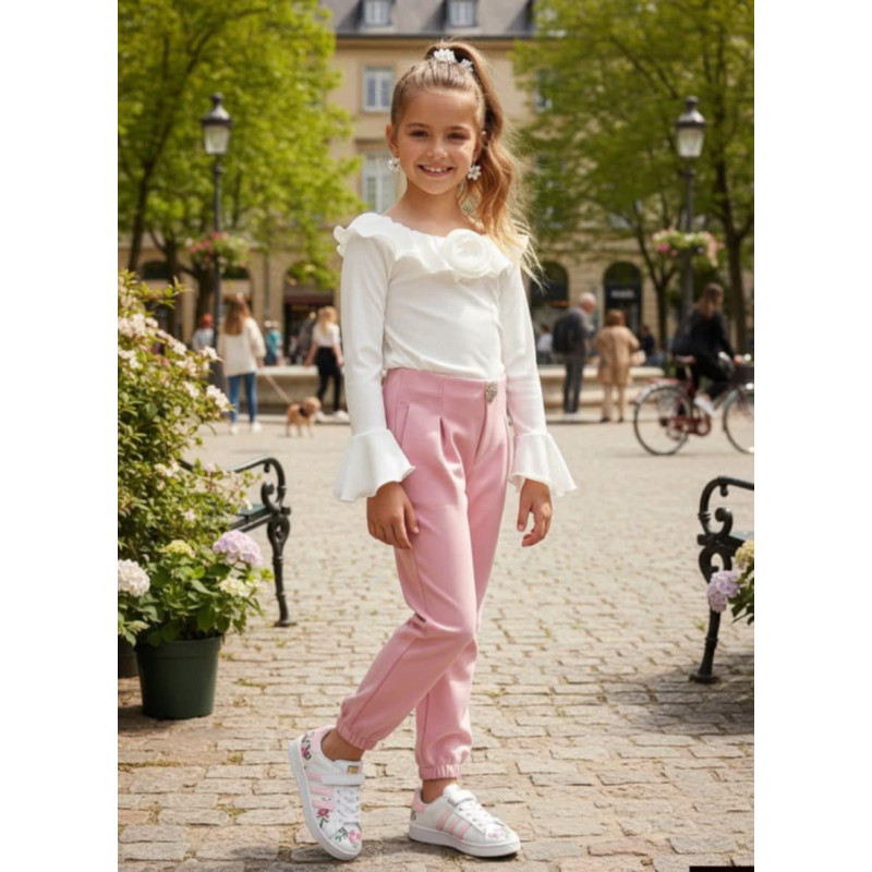 Žebrovaný top Žebrovaný S ROZSZERZANYMI RĘKAWAMI I RÓŻĄ