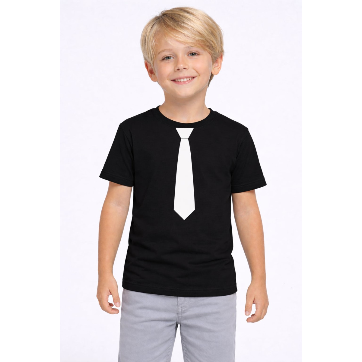 Drenge-T-shirt med hvidt slipsprint