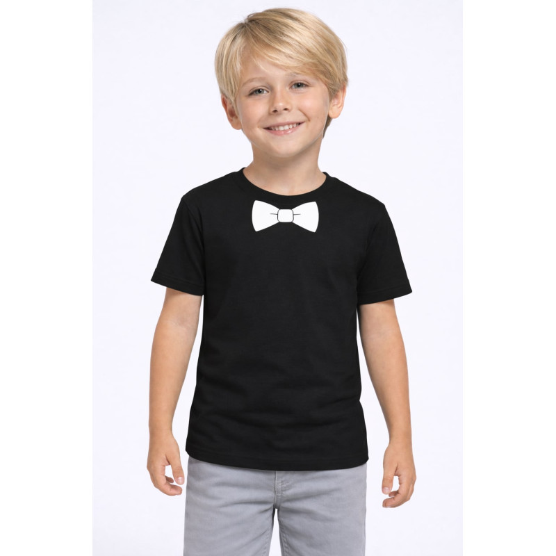 Csokornyakkendő mintás póló, fehér pamut